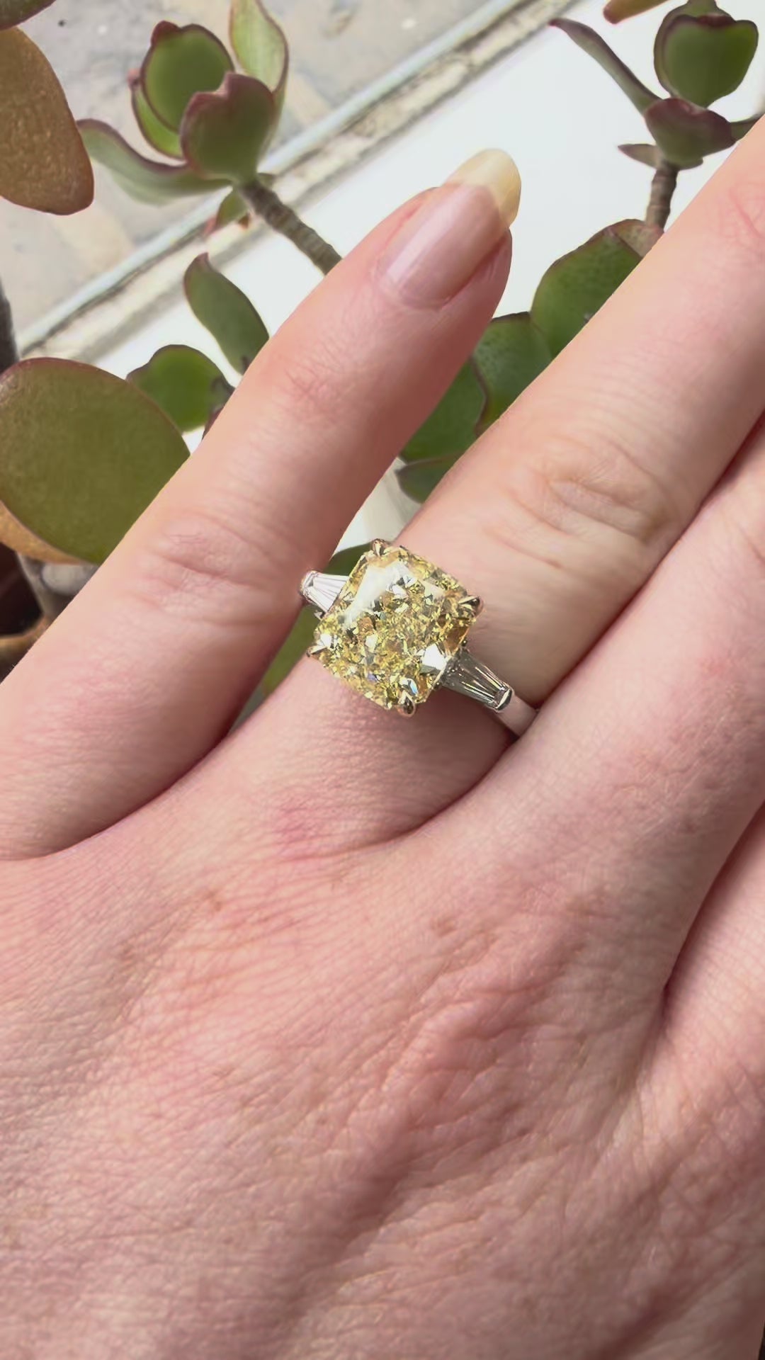 4.22ct Natural Fancy Yellow Diamond Three Stone Ring