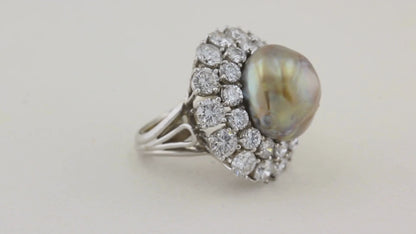 21.49ct Natural Saltwater Pearl and Diamond Dress Ring