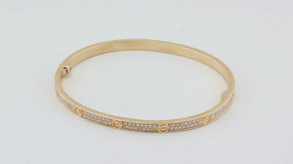 Cartier Rose Gold Pave Set SM Love Bracelet - Size 18