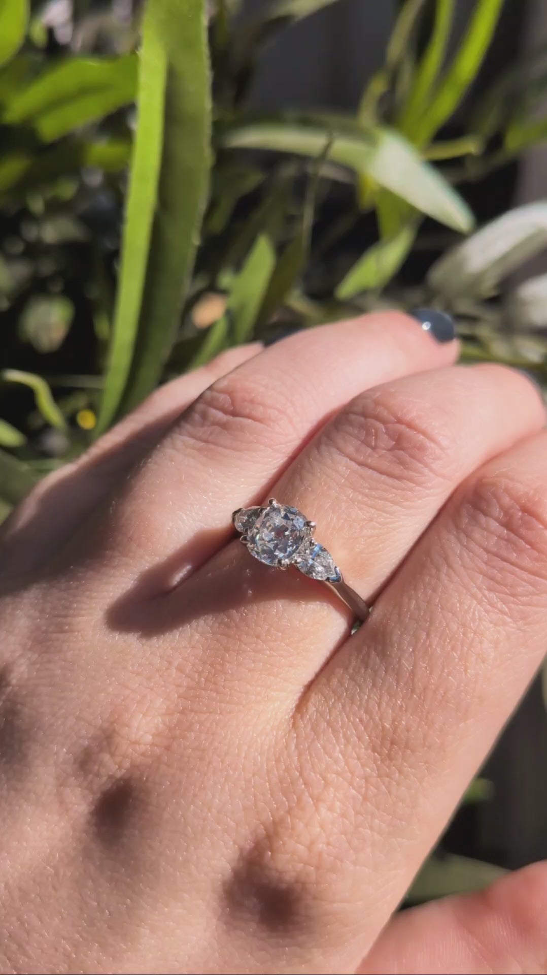 Vintage Old Cut Cushion and Pear Shape Diamond Ring