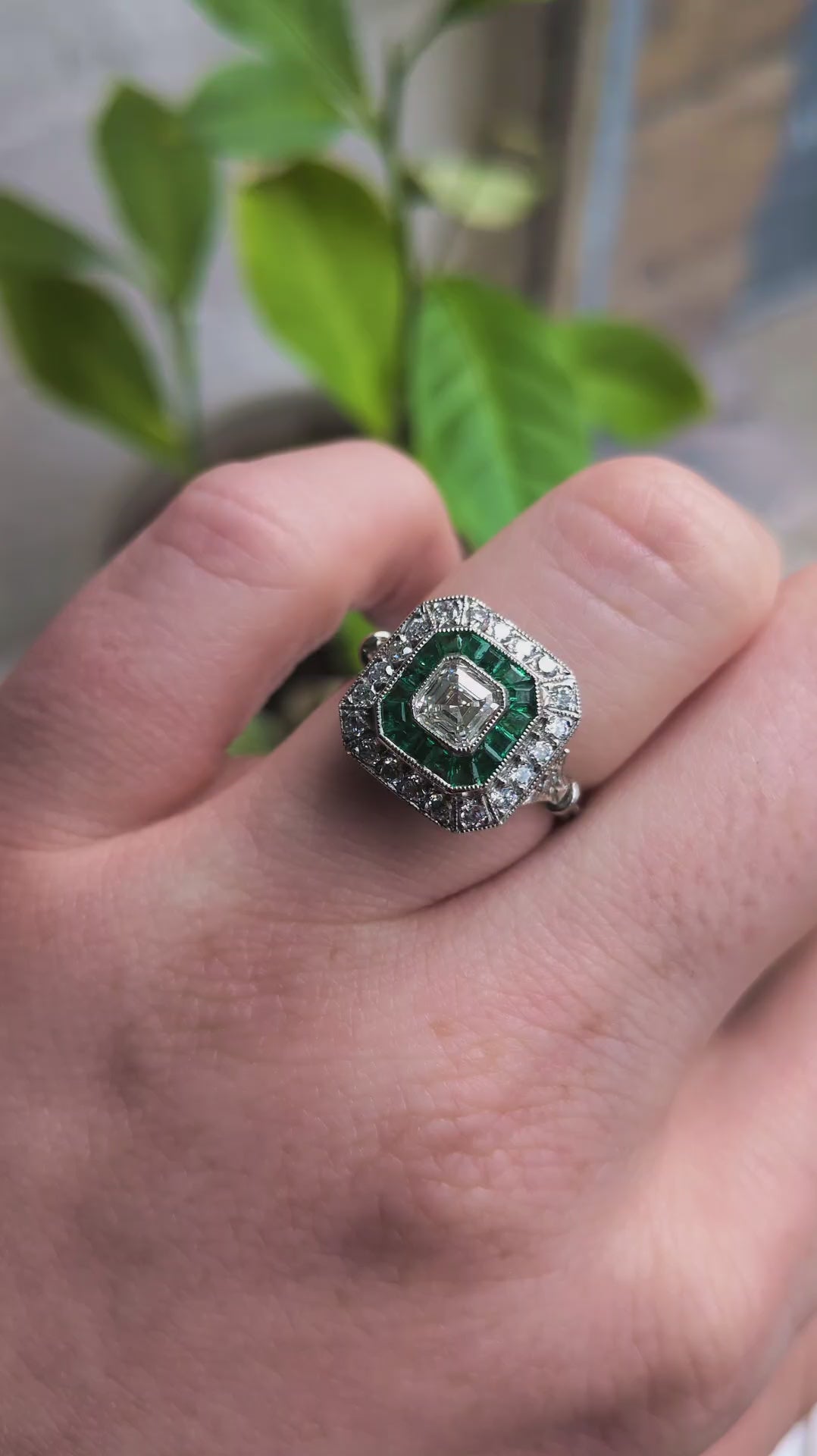 Art Deco Style Diamond and Emerald Target Ring