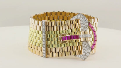Tiffany &amp; Co Diamond and Ruby 18ct Gold Belt Buckle Bracelet