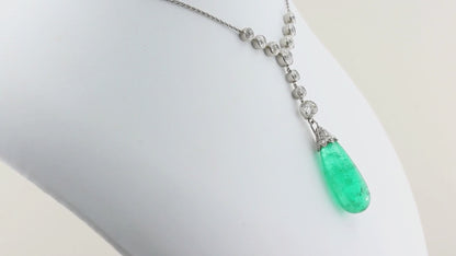 Antique 30ct Emerald and Old Cut Diamond Drop Pendant