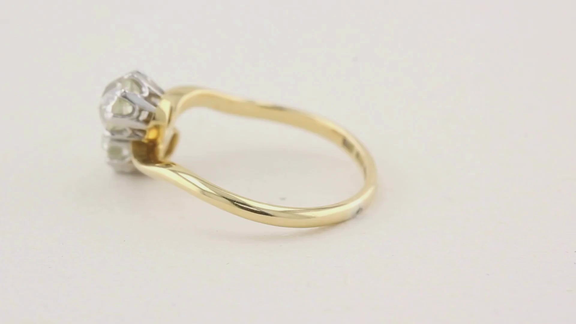 Old Cut Diamond Two Stone Wave Ring