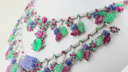 Diamond and Carved Natural Fine Gemstone Necklace